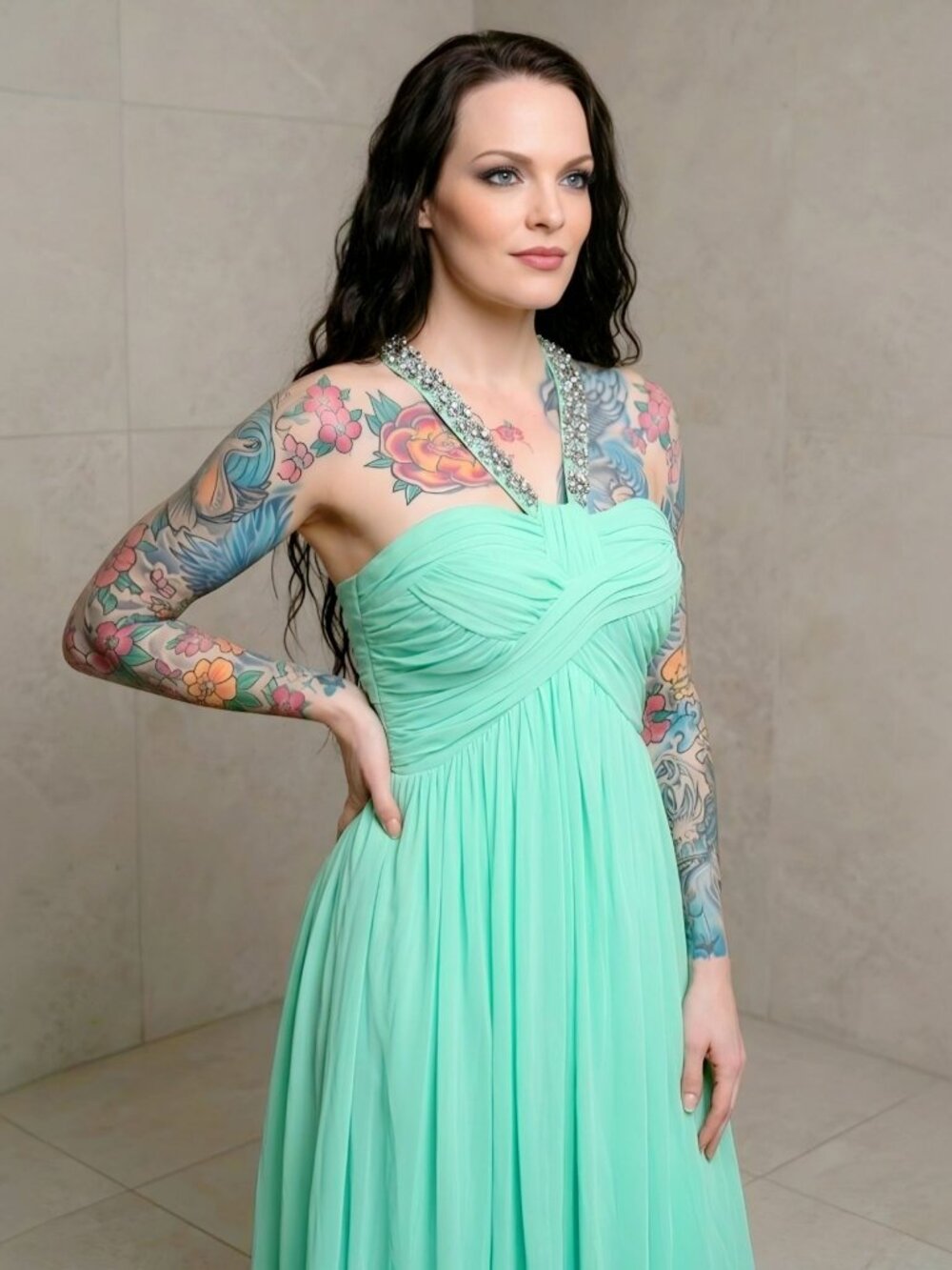 City Triangles Mint Green Beaded Strap Pleated Dress Homecoming Formal Sz 7